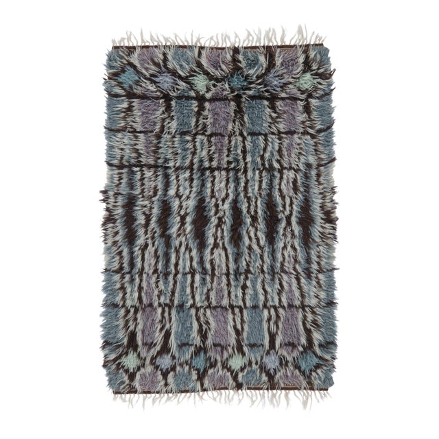 Vintage Swedish Rya Rug With Blue and Mauve Geometric Pattern - Rug & Kilim For Sale
