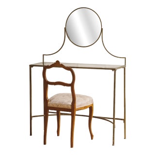 Console Table with Swiveling Round Mirror For Sale