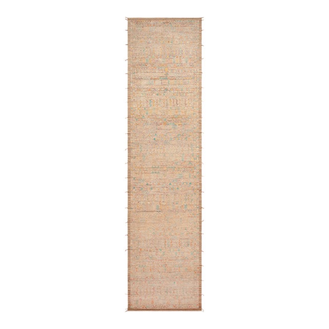 Nazmiyal Collection Modern Accented Neutral Runner Rug For Sale