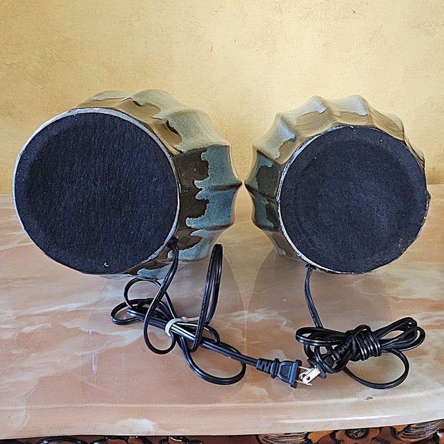 Ceramic Turquoise Pottery Table Lamps – Mid‑Century Style, 32" - a Pair For Sale - Image 7 of 18