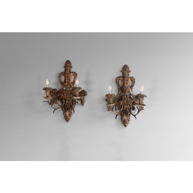 Vintage Wall Lights in Walnut, 1950s, Set of 2 For Sale - Image 3 of 8