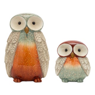 Terra Cotta Owl Figurine with Glazed Accents (Set of 2) For Sale
