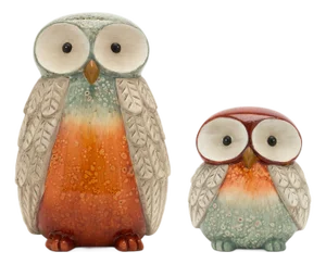 Terra Cotta Owl Figurine with Glazed Accents (Set of 2)