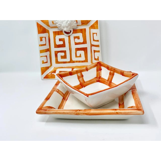 Hand Painted Bamboo Catchall Tray | Orange, Made in Italy For Sale - Image 4 of 4