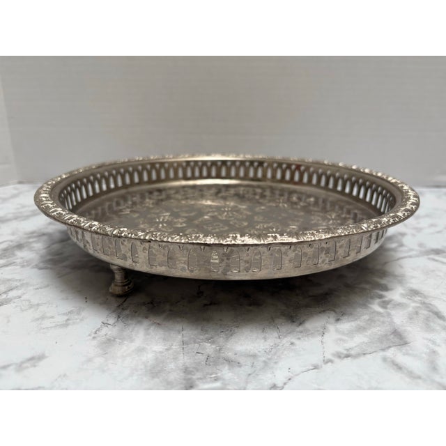 Vintage Etched Moroccan Silver Tea Tray, Accent Tray For Sale - Image 10 of 12