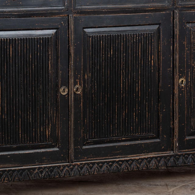 19th Century Swedish Black Painted Pine Sideboard Buffet With Fluted Carved Panels For Sale - Image 12 of 15