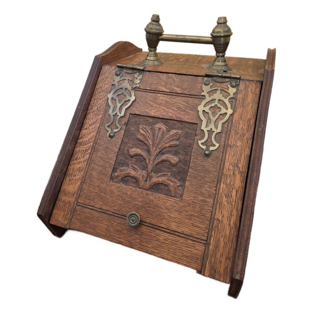 Antique Oak and Brass Coal Scuttle For Sale