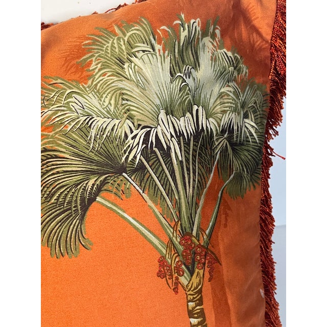 1970s Tropical Palm Beach 35” Ochre Pillows With Fringes For Sale - Image 5 of 8