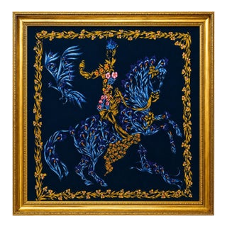 Vintage Framed Authentic Original Hermès Art Advertisement Lithograph Featuring Hermès Scarf For Sale