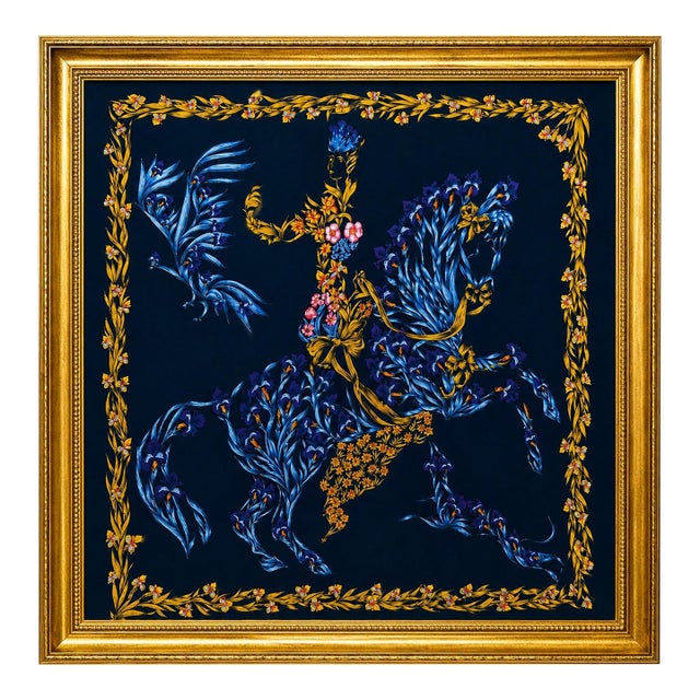 Vintage Framed Authentic Original Hermès Art Advertisement Lithograph Featuring Hermès Scarf For Sale