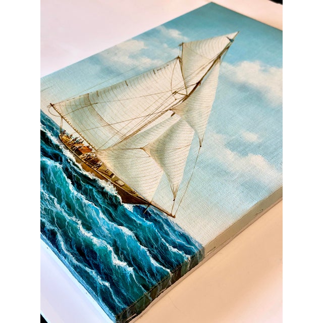 2020s Schooner Yacht Sailboat Marine Oil Painting on Stretched Canvas, by Thomas For Sale - Image 5 of 5