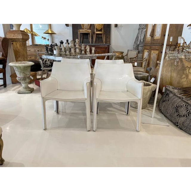 Set of 4 Mid 20th Century White Leather Cab Armchairs by Cassina For Sale - Image 10 of 10