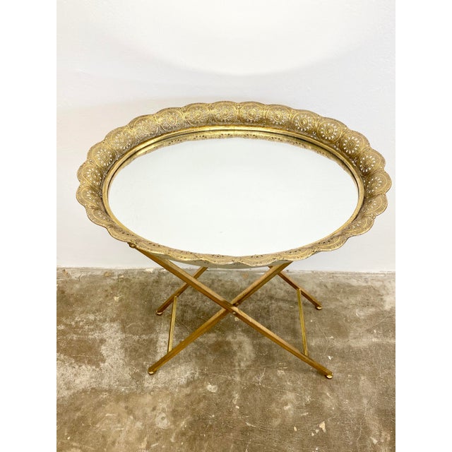 Gold Metal Oval Filigree Mirrored Folding Accent Table Chairish