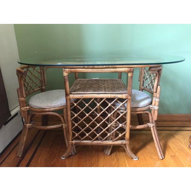 1970s Vintage Rattan Honeymoon Dining Table and Chair Set Chairish