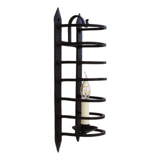 French Wrought Iron Caged Wall Light Sconce, 1900s For Sale