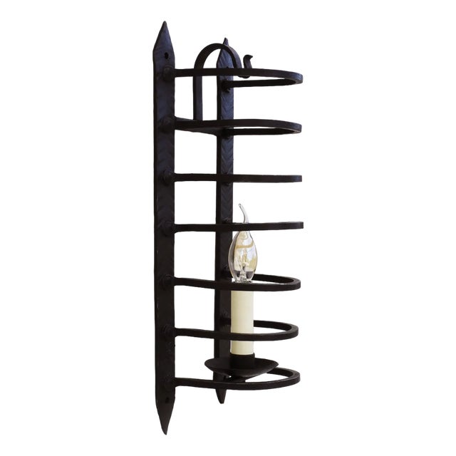 French Wrought Iron Caged Wall Light Sconce, 1900s For Sale