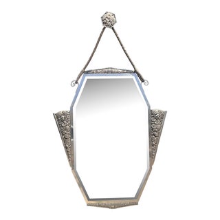 Antique Art Deco Silvered Bronze Floral Mirror by Boretti For Sale