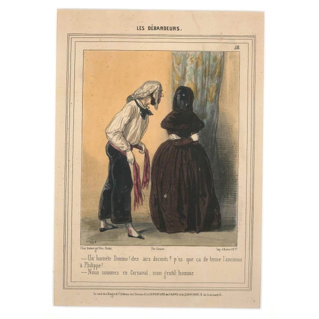 Colored Lithograph with Pouchir Details. Beautiful satiric illustration by the French Draftsman Paul Gavarni (alias...