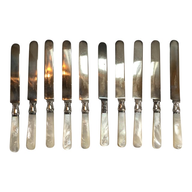 Antique English Sterling Silver Mother of Pearl Knives - Set