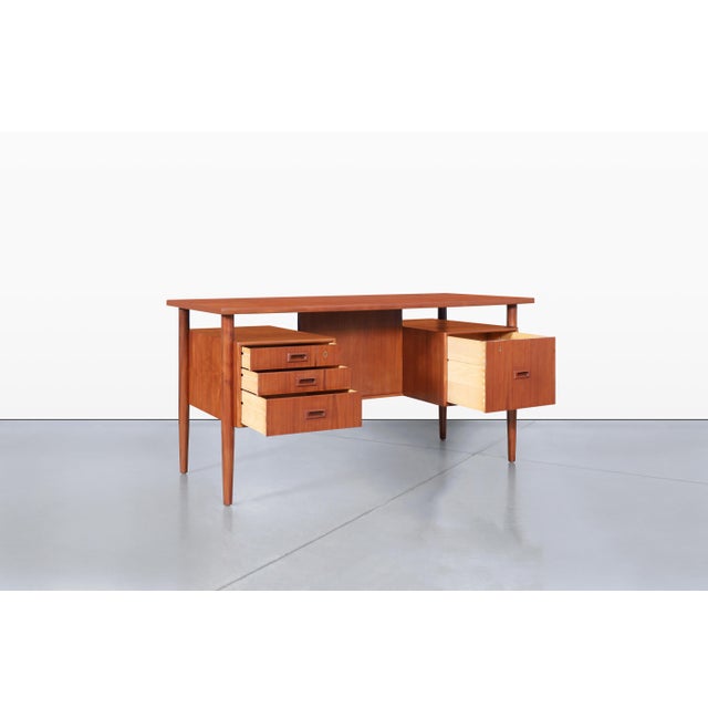 Sienna Danish Modern Executive Floating Top Teak Desk by Johannes Sorth For Sale - Image 8 of 14