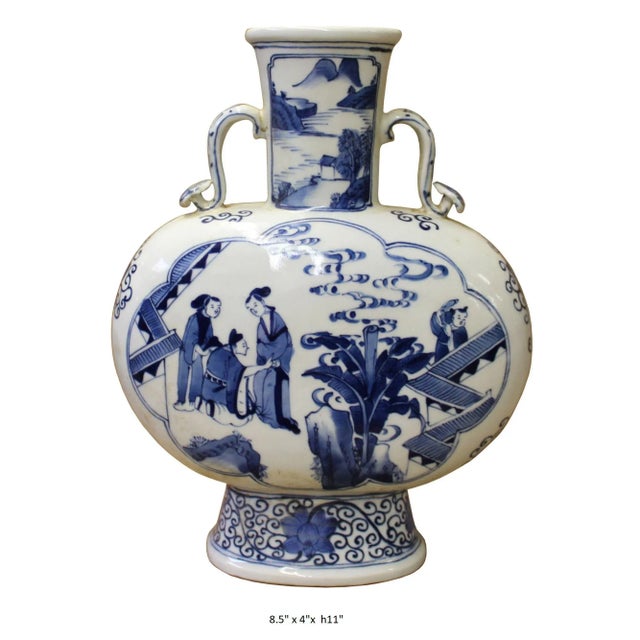 Chinese Blue White Porcelain People Theme Flask Shape Vase For Sale In San Francisco - Image 6 of 6
