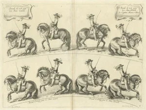 T. van Kessel, Decorative Illustration of the Schooling of Horses in Gallop, 1740, Print