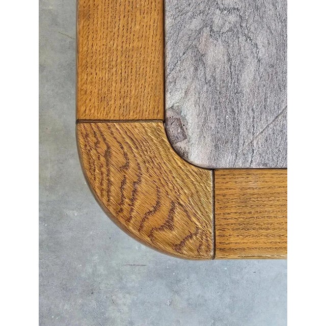 Brutalist Coffee Table in Oak with Rosso Luana Marble Top, 1980 For Sale - Image 10 of 11