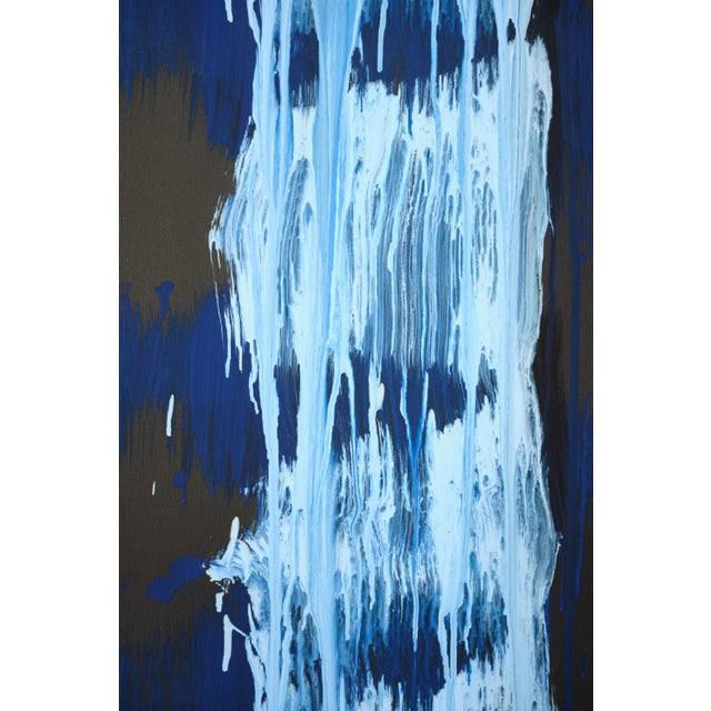 Blue "Blue Clouds Black" Large Abstract Acrylic Painting by Simon Findlay For Sale - Image 8 of 13