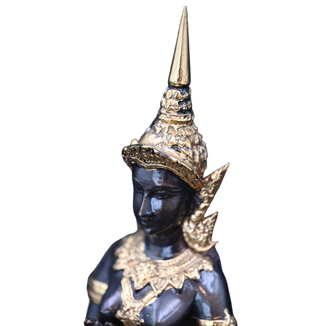 Mid 20th Century Mid 20th Century Antique Thai Teppanom Temple Guardian, 24k Gold Over Bronze Kneeling Angel Statue For Sale - Image 5 of 9
