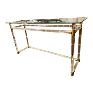1960s Lucite & Brass “Bamboo” Console Table Attr. To Charles Hollis Jones For Sale