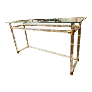 1960s Lucite & Brass “Bamboo” Console Table Attr. To Charles Hollis Jones