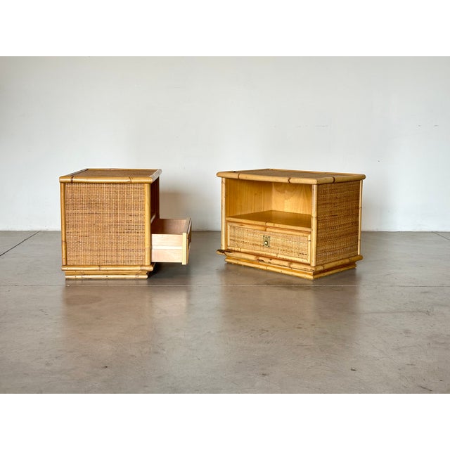 Mid-Century Modern Wicker and Bamboo Nightstands by Dal Vera, 1970s, Set of 2 For Sale - Image 3 of 8