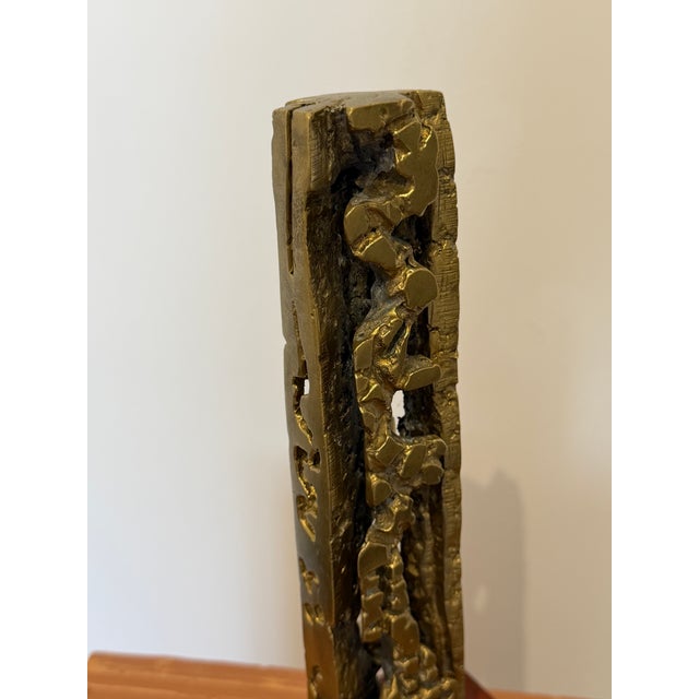 Hugo Rodrigues Abstract Brutalist Bronze Sculpture on Wood Base, Brazil 1985 For Sale - Image 10 of 16