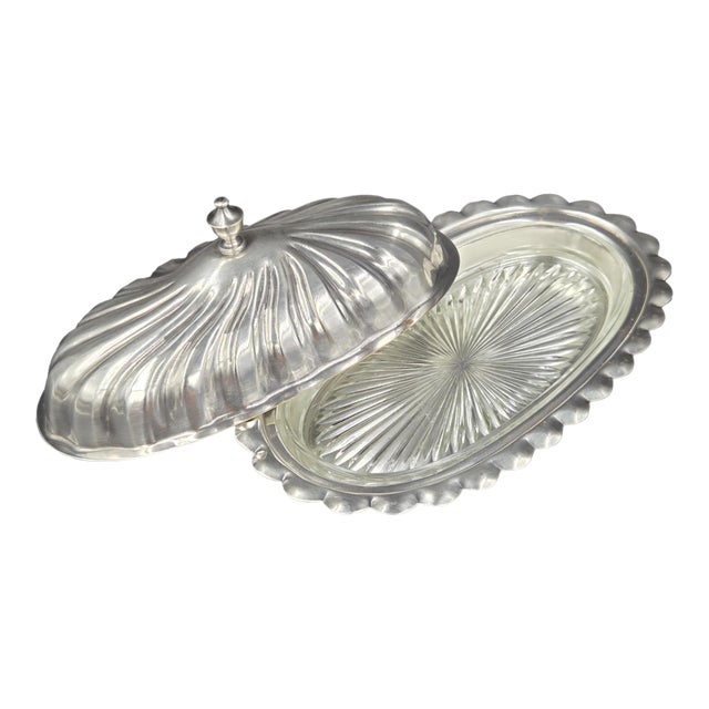 Mid 20th Century Sheffield Victorian Style Silver Plated Spiral Covered Butter Dish W/ Glass Insert For Sale