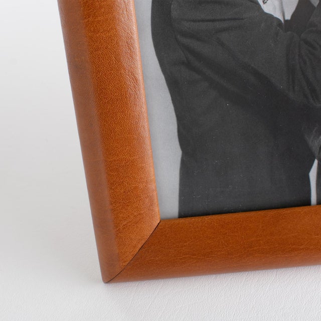 Animal Skin Modernist Spice Brown Calf Leather Picture Frame For Sale - Image 7 of 9