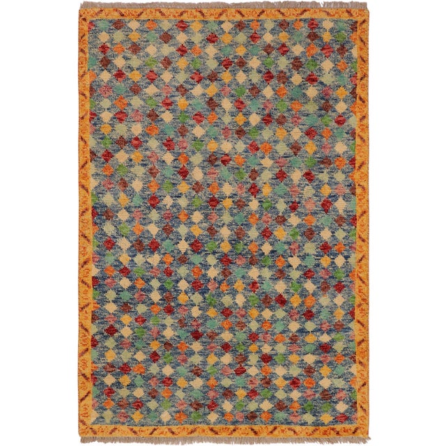 Modern Balochi Blue/Gold Wool Rug - 3'6''x4'10'' For Sale - Image 11 of 11