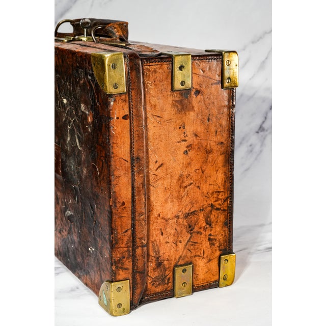 Stately Antique English Leather Ammunition Case 19th Century Wood Stand For Sale - Image 15 of 18