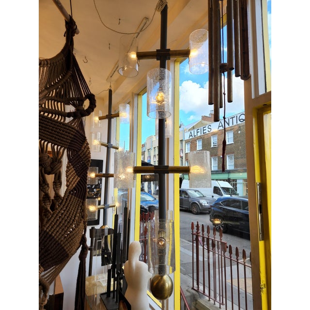Pair of Vintage Brass and Hand Blown Glass Chandeliers For Sale - Image 4 of 7