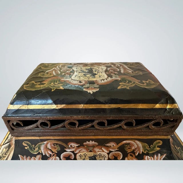 Metal Vintage Italian Renaissance Style Tole Metal Box For Sale - Image 7 of 10