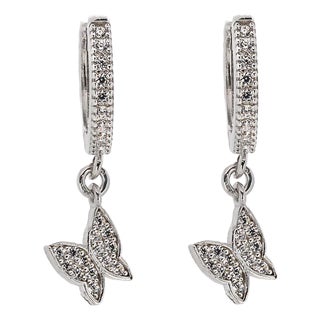 Sterling Silver & Pave Diamond Freedom Butterfly Earrings, A Pair For Sale