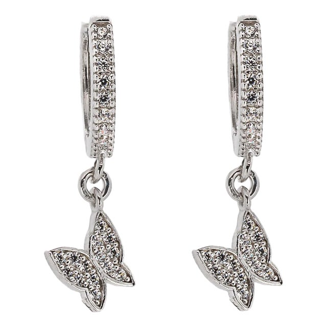 Sterling Silver & Pave Diamond Freedom Butterfly Earrings, A Pair For Sale
