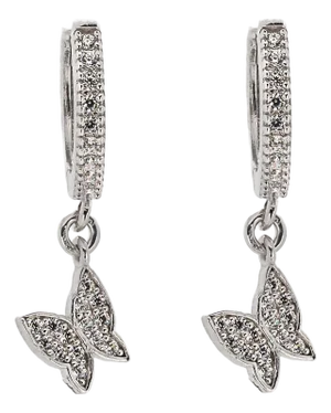Sterling Silver & Pave Diamond Freedom Butterfly Earrings, A Pair
