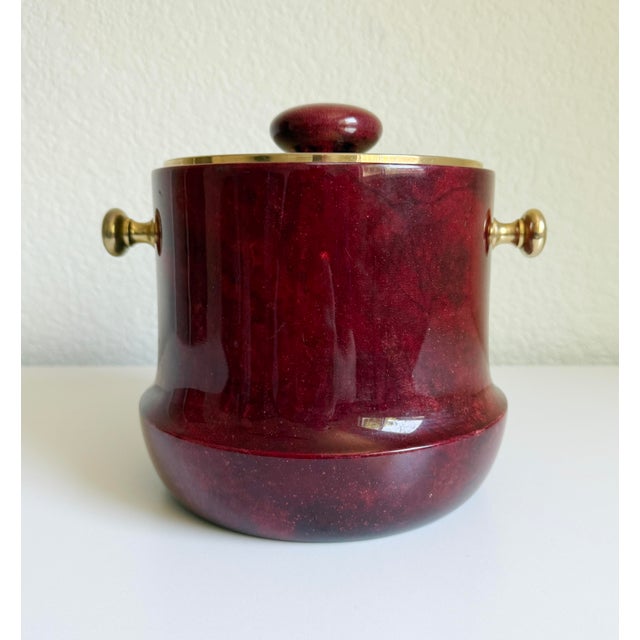 Aldo Tura Oxblood Lacquered Goat Skin Ice Bucket, Italy, 1960s For Sale - Image 11 of 16