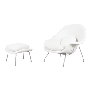 Vintage "Womb" Boucle Chair and Ottoman by Eero Saarinen for Knoll