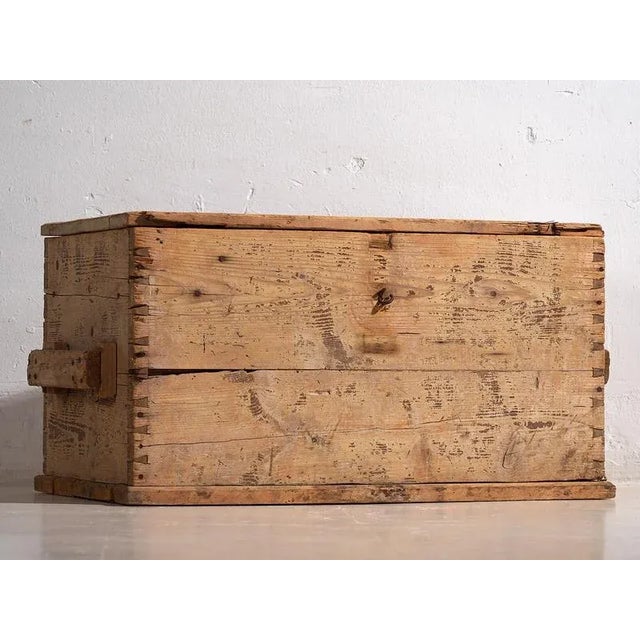 Contemporary Vintage Washed Wood Trunk, 1920 For Sale - Image 3 of 12