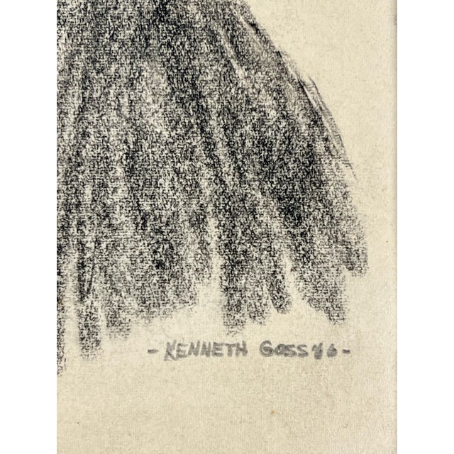 Mid Century Charcoal Portrait by Kenneth Goss c.1966 For Sale - Image 9 of 12