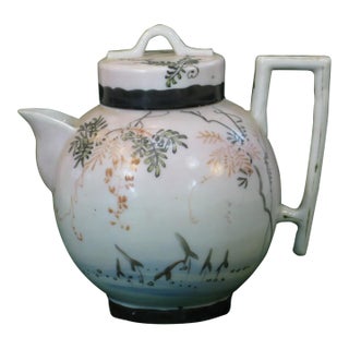 Mid 19th Century Satsuma Teapot Hand-Painted Vines & Blossoms Square Handle Japanese Meiji Period Signed For Sale
