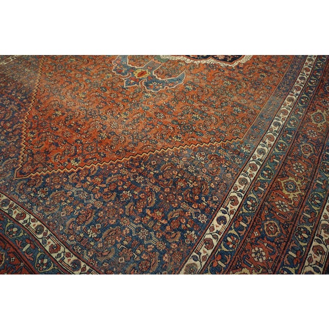 Traditional Red-Ruby Background Color With Medallion Design Antique Persian Bijar Rug For Sale - Image 10 of 12