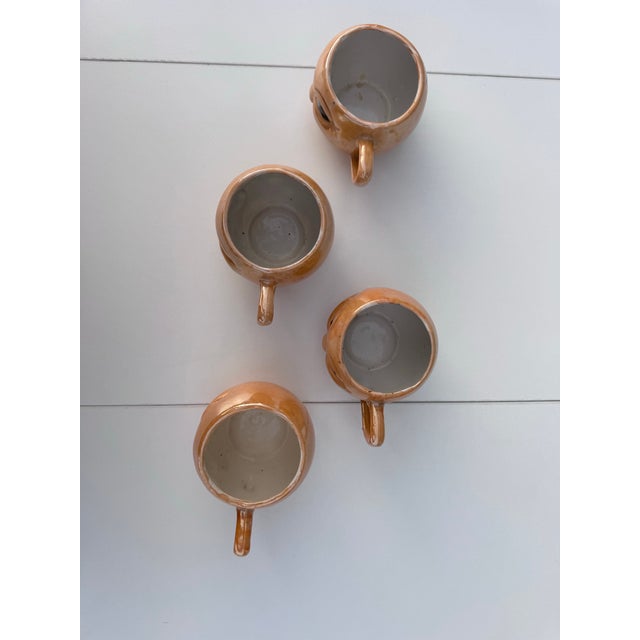 Art Deco Vintage Anthropomorphic Man in the Moon Porcelain Mugs – Set of 4 Lusterware Figural Cups, Made in Japan (1920s–1930s) Pre-War Novelty Drinkware For Sale - Image 3 of 12