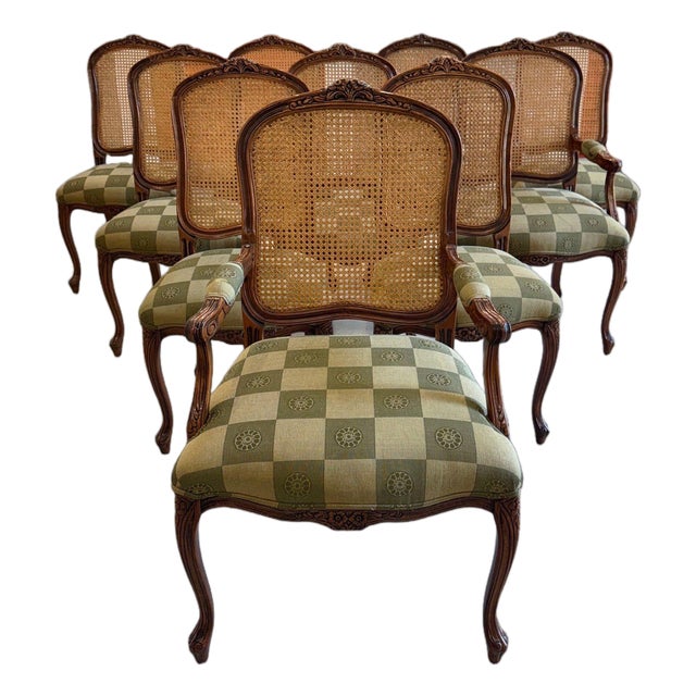 Vintage Louis XV Style Cane Back Dining Chairs - Set of 10 For Sale